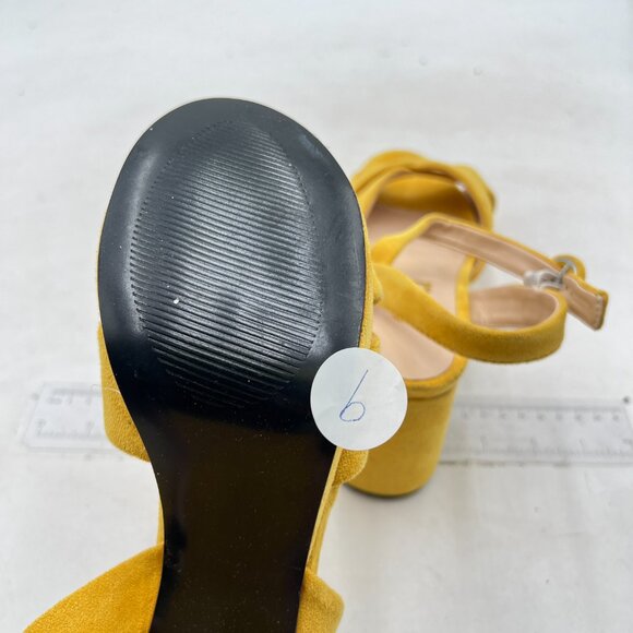 FSJ Yellow Peep Toe Chunky High Heels Platform Sandals Ankle Strap Suede Shoes - Picture 5 of 7